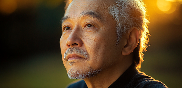 Older Asian Man Looking Into the Sunset