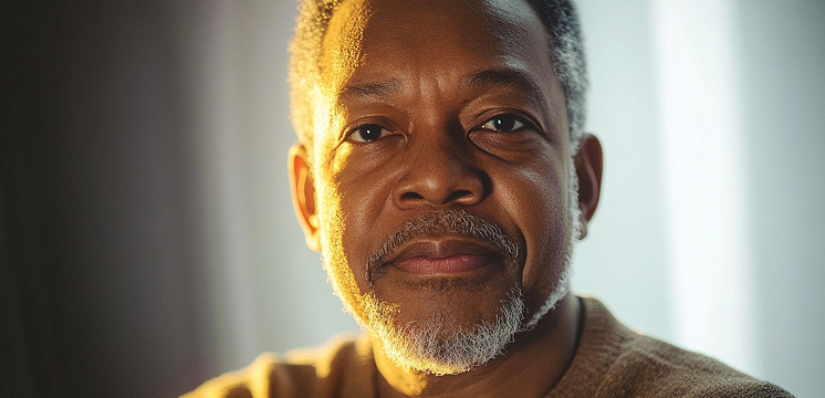Older African-American Man Headshot with Sunset-Like Lighting